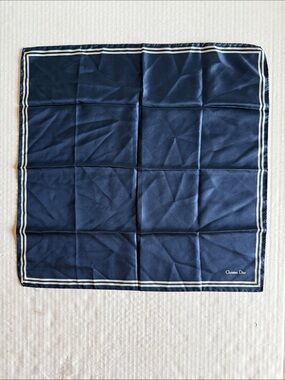 Christian Dior Vintage Blue With White Striping 19” x 19” Silk Scarf